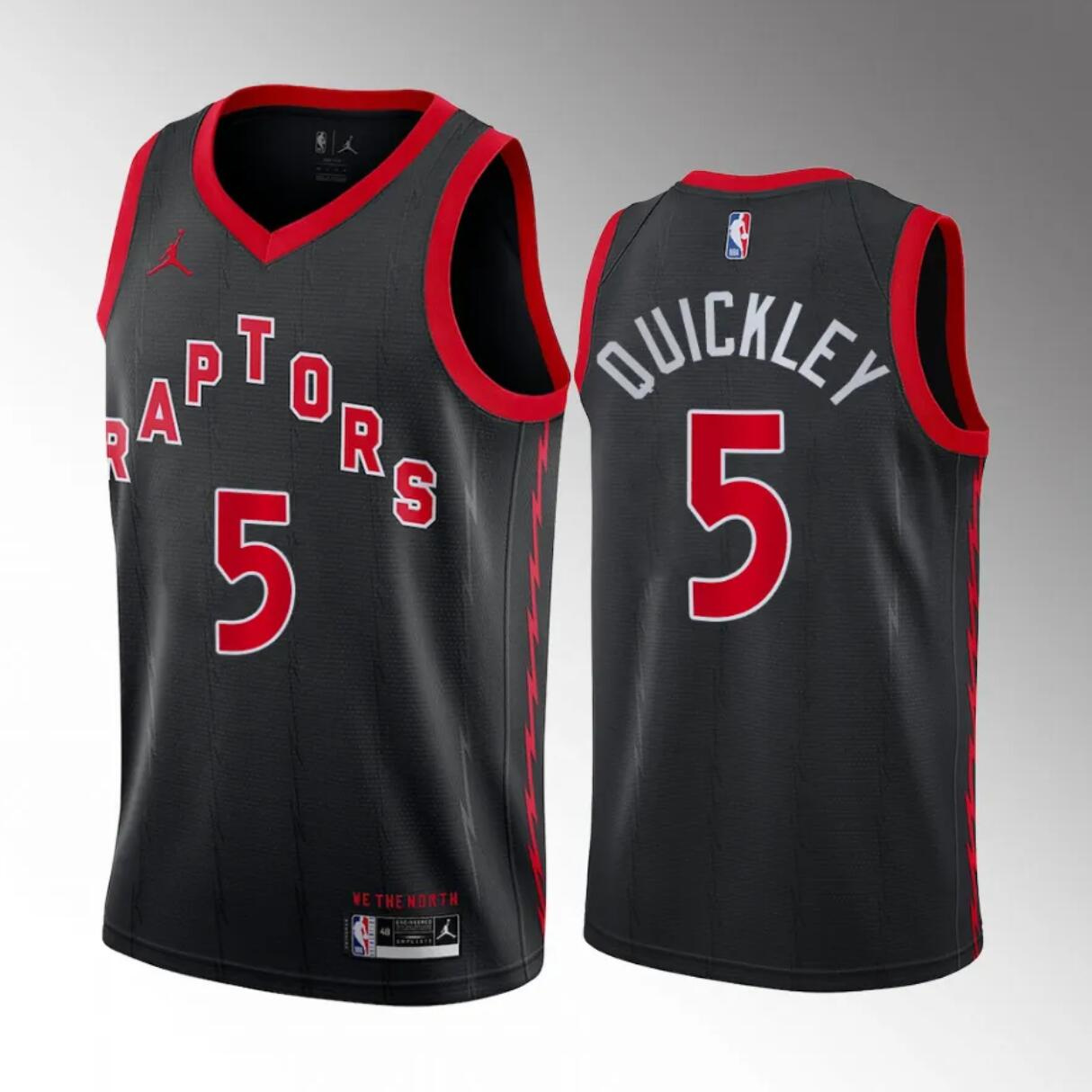 Men's Toronto Raptors #5 Immanuel Quickley Black Statement Edition Stitched Basketball Jersey