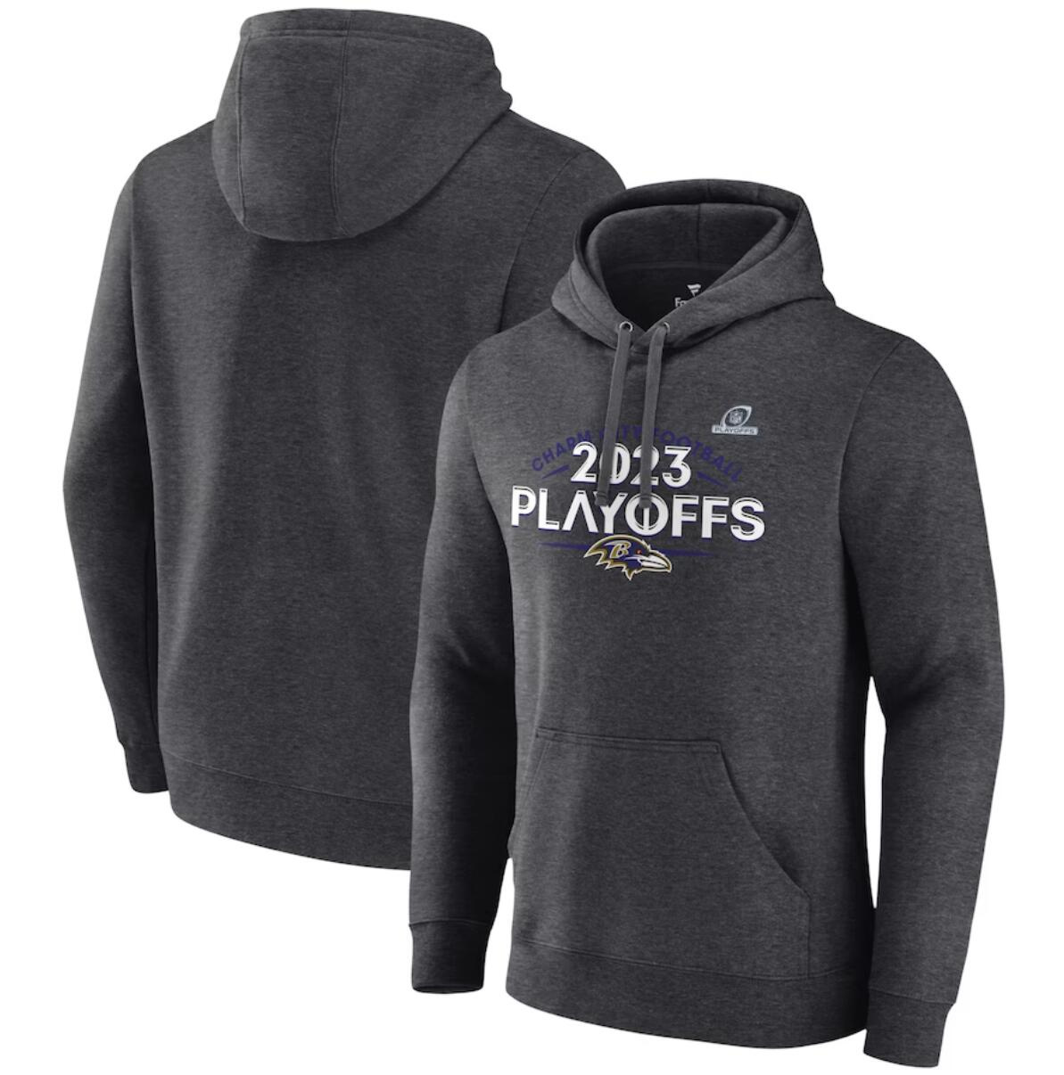 Men's Baltimore Ravens Heather Charcoal 2023 Playoffs Fleece Pullover Hoodie Men's Baltimore Ravens Heather Charcoal 2023 Playoffs Fleece Pullover Hoodie