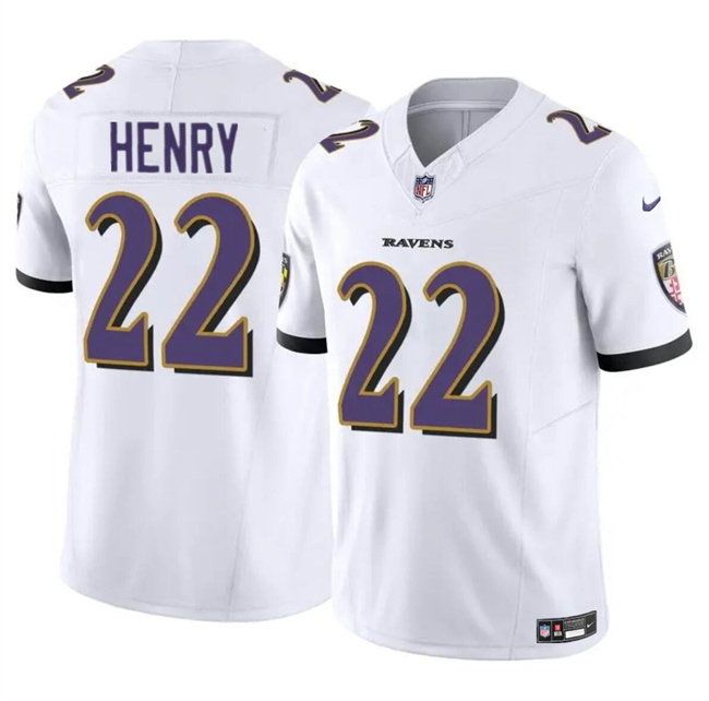 Youth Baltimore Ravens #22 Derrick Henry White 2023 F.U.S.E. Stitched Game Jersey