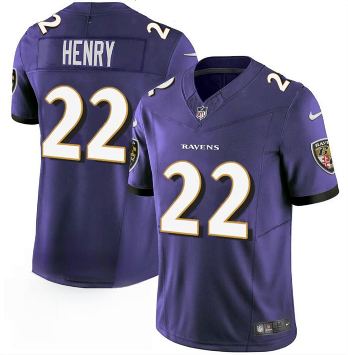 Youth Baltimore Ravens #22 Derrick Henry Purple 2023 F.U.S.E. Stitched Game Jersey