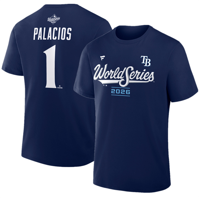 Men's Tampa Bay Rays #1 Richie Palacios Navy 2026 World Series Name & Number T-Shirt