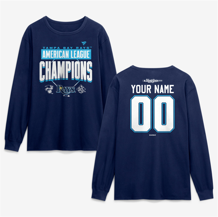 Men's Tampa Bay Rays Custom Navy 2026 League Champions Name & Number Long Sleeve T-Shirt