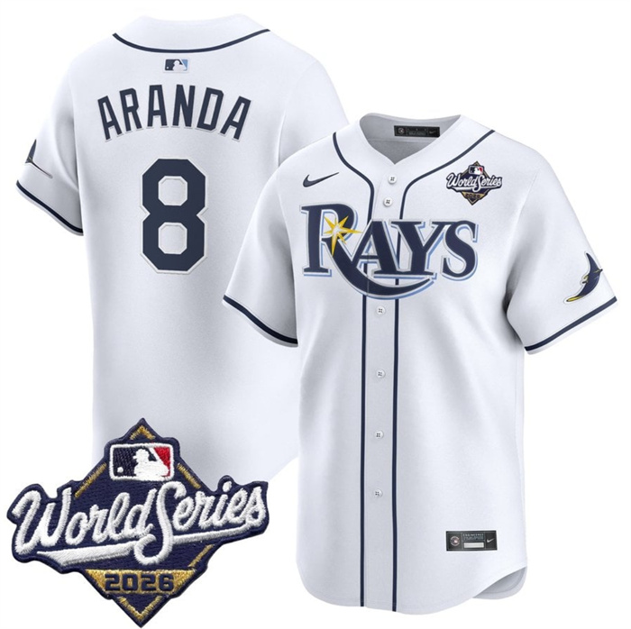 Men's Tampa Bay Rays #8 Jonathan Aranda White 2026 World Series Home Limited Stitched Baseball Jersey