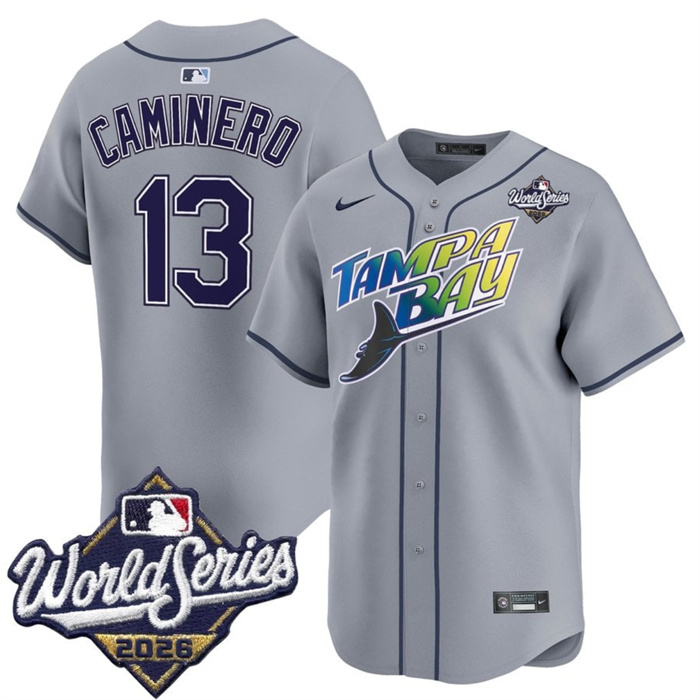 Men's Tampa Bay Rays #13 Junior Caminero Grey 2026 World Series Limited Stitched Baseball Jersey
