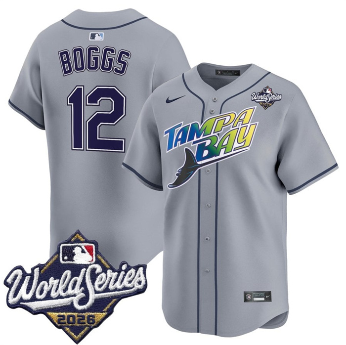 Men's Tampa Bay Rays #12 Wade Boggs Grey 2026 World Series Limited Stitched Baseball Jersey