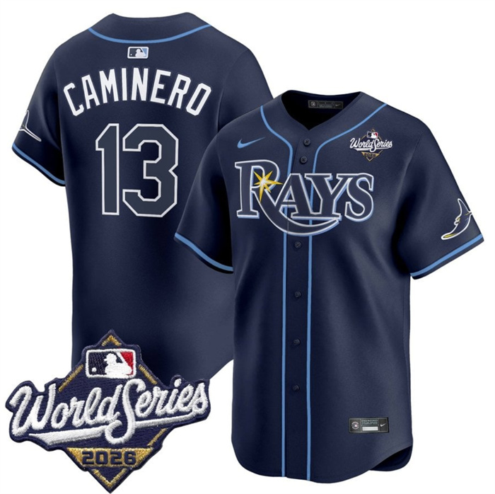 Men's Tampa Bay Rays #13 Junior Caminero Navy 2026 World Series Limited Stitched Baseball Jersey