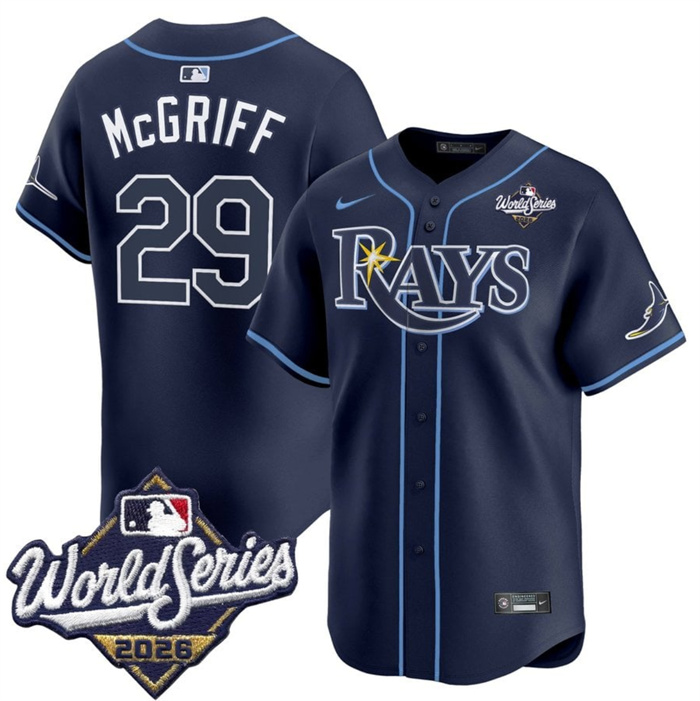Men's Tampa Bay Rays #29 Jacob Melton Navy 2026 World Series Limited Stitched Baseball Jersey Men's Tampa Bay Rays #29 Jacob Melton Navy 2026 World Series Limited Stitched Baseball Jersey
