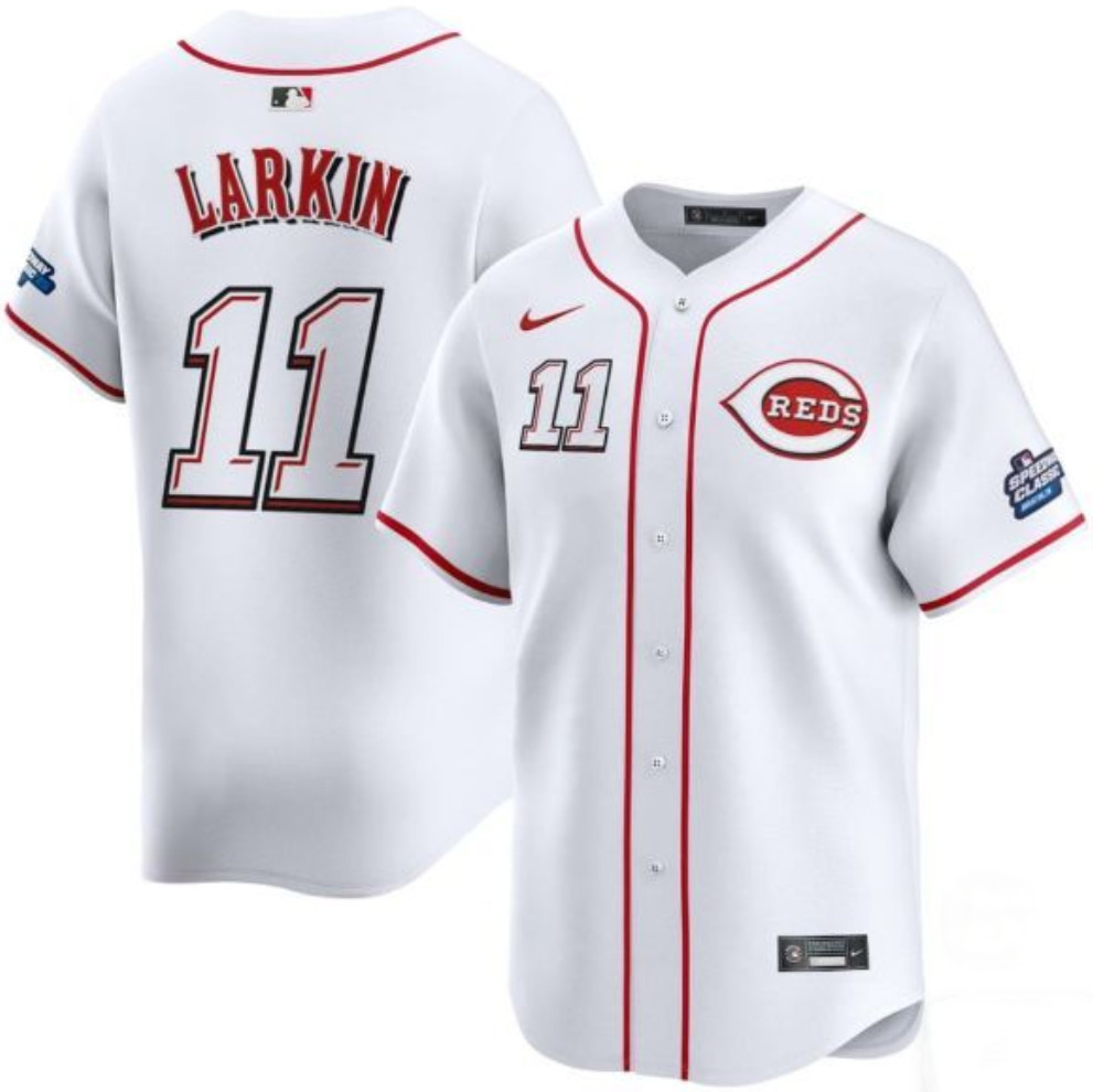 Men's Cincinnati Reds #11 Barry Larkin White 2025 Speedway Classic Home Limited Stitched Baseball Jersey Men's Cincinnati Reds #11 Barry Larkin White 2025 Speedway Classic Home Limited Stitched Baseball Jersey
