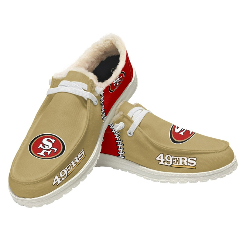 Women's San Francisco 49ers Loafers Lace Up Fuzzy Lined Shoes 001 (Pls check description for details)