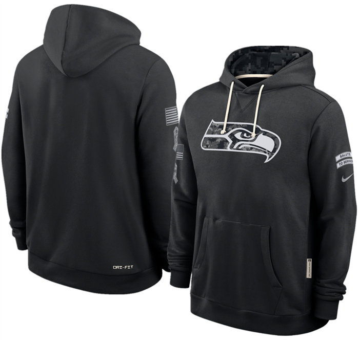 Men's Seattle Seahawks Black 2026 Salute to Service Sideline Dri-FIT Pullover Hoodie