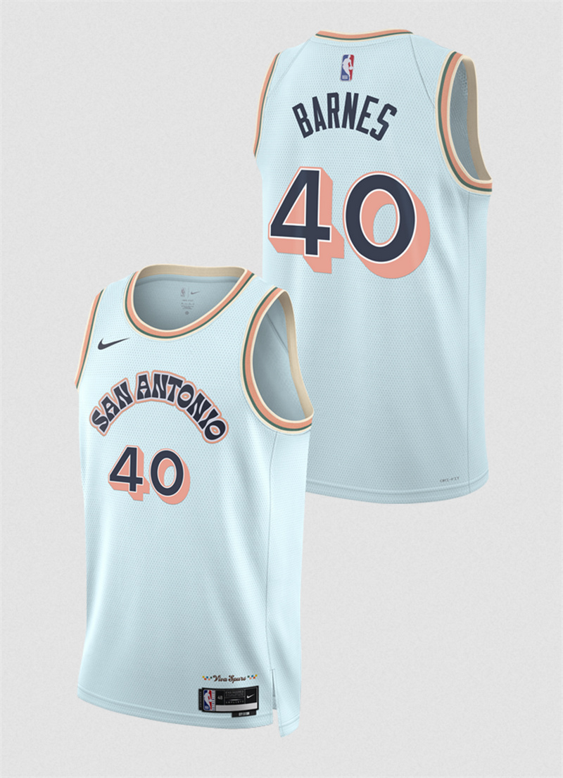 Men's San Antonio Spurs #40 Harrison Barnes Light Blue 2024/25 City Edition Stitched Basketball Jersey Men's San Antonio Spurs #40 Harrison Barnes Light Blue 2024/25 City Edition Stitched Basketball Jersey