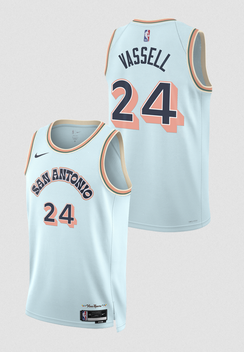 Men's San Antonio Spurs #24 Devin Vassell Light Blue 2024/25 City Edition Stitched Basketball Jersey Men's San Antonio Spurs #24 Devin Vassell Light Blue 2024/25 City Edition Stitched Basketball Jersey