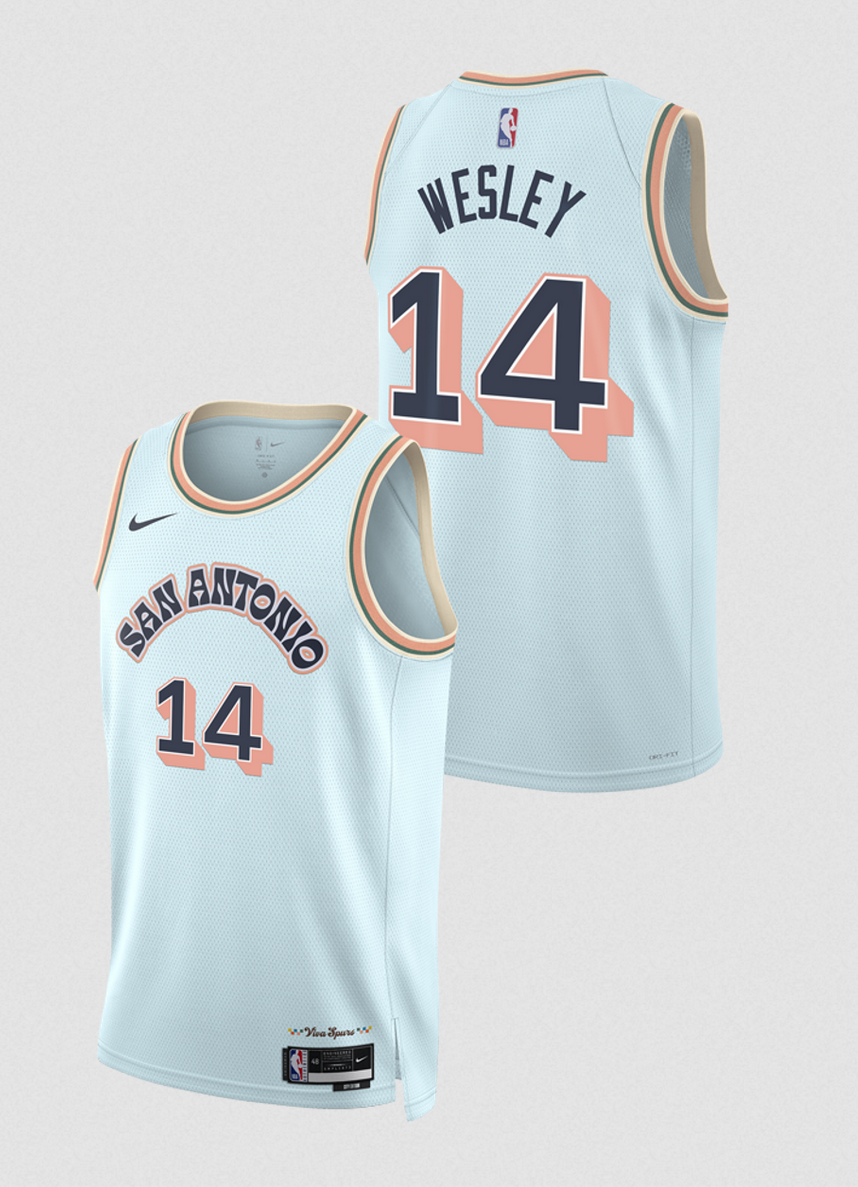 Men's San Antonio Spurs #14 Blake Wesley Light Blue 2024/25 City Edition Stitched Basketball Jersey