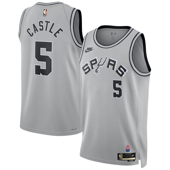 Men's San Antonio Spurs #5 Stephon Castle Silver 2026/27 Classic Edition Stitched Basketball Jersey
