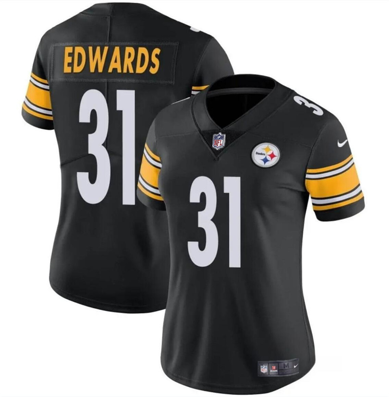 Women's Pittsburgh Steelers #31 Daijun Edwards 2024 Black Vapor Stitched Football Jersey(Run Small)