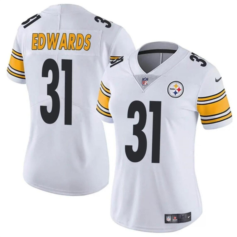 Women's Pittsburgh Steelers #31 Daijun Edwards White Vapor Stitched Football Jersey(Run Small)