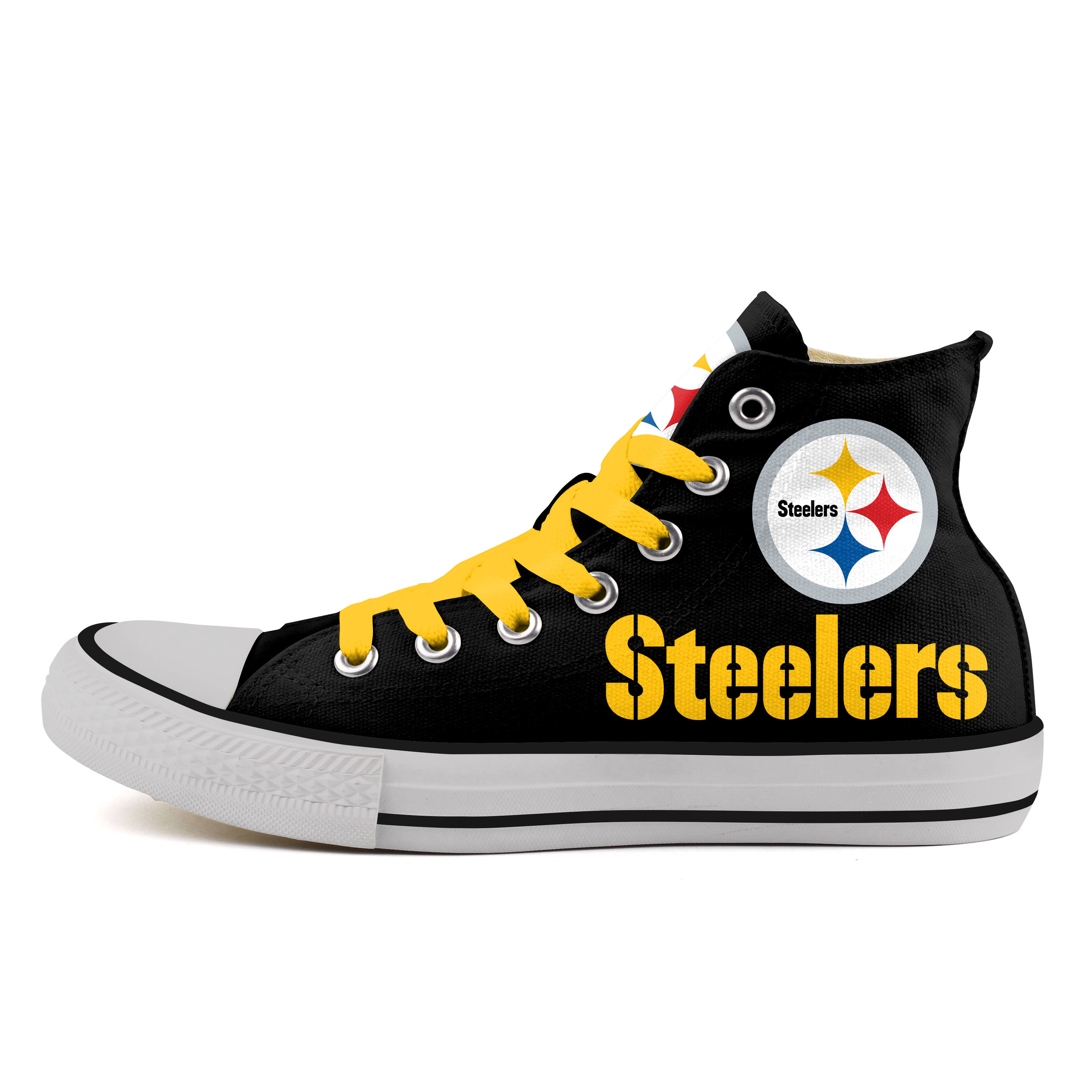 Women's NFL Pittsburgh Steelers Repeat Print High Top Sneakers 007 Women's NFL Pittsburgh Steelers Repeat Print High Top Sneakers 007