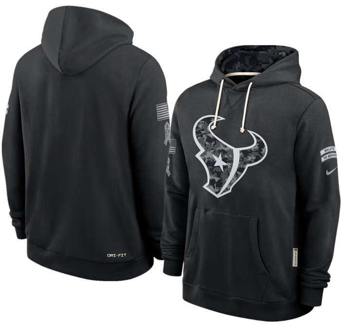 Men's Houston Texans Black 2026 Salute to Service Sideline Dri-FIT Pullover Hoodie