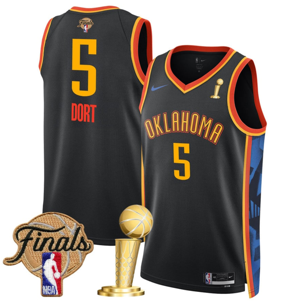 Men's Oklahoma City Thunder #5 Luguentz Dort Black 2025 Finals Champions City Edition Stitched Basketball Jersey