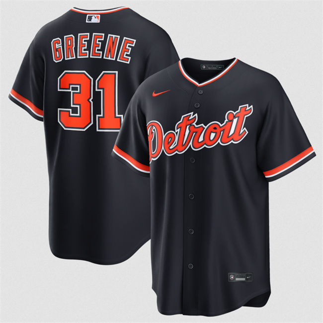 Men's Detroit Tigers #31 Riley Greene Black Alternate Stitched Baseball Jersey