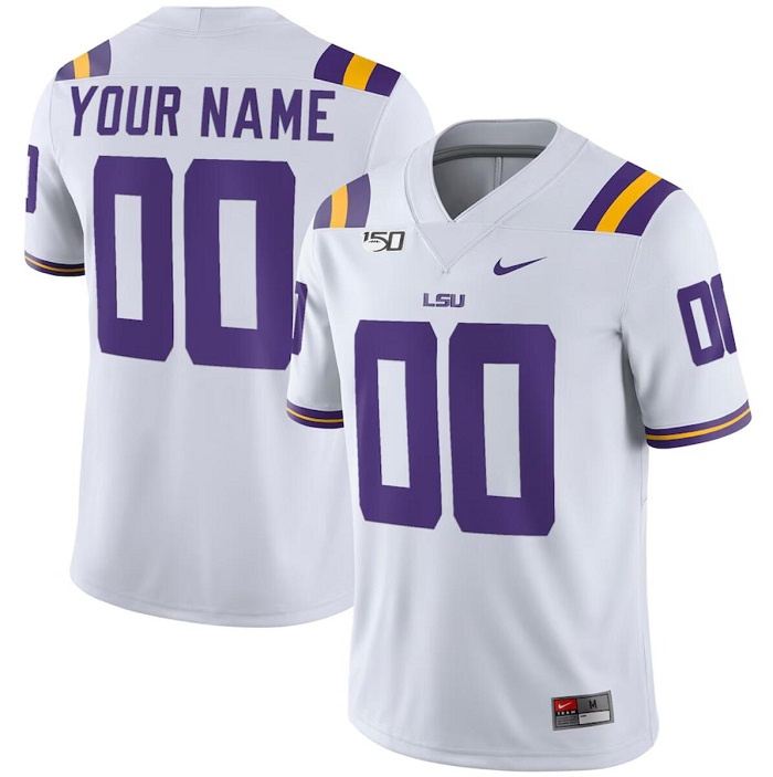 Men's LSU Tigers Active Player Custom White With 150th Patch Limited Stitched Jersey Men's LSU Tigers Active Player Custom White With 150th Patch Limited Stitched Jersey