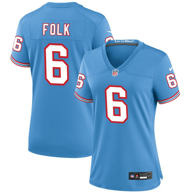 Women's Tennessee Titans #6 Nick Folk Light Blue Throwback Stitched Football Jersey(Run Small)