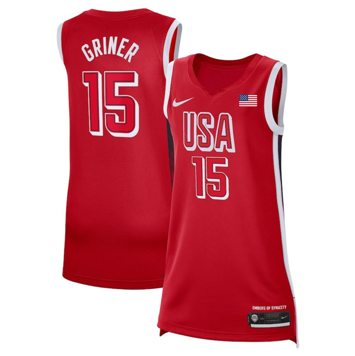 Women's USA Basketball #15 Brittney Griner Red 2024 Swingman Stitched Jersey