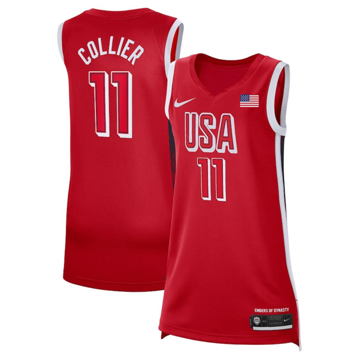 Women's USA Basketball #11 Napheesa Collier Red 2024 Swingman Stitched Jersey