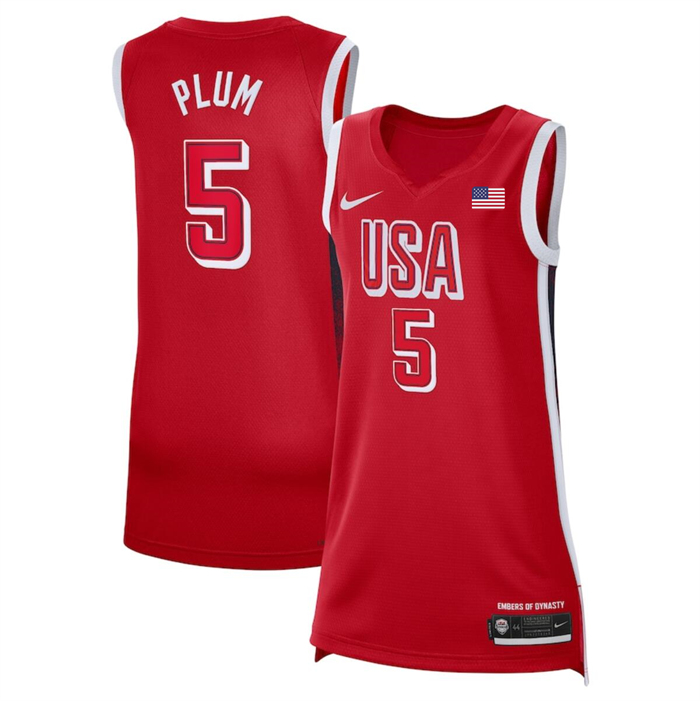 Women's USA Basketball #5 Kelsey Plum Red 2024 Swingman Stitched Jersey