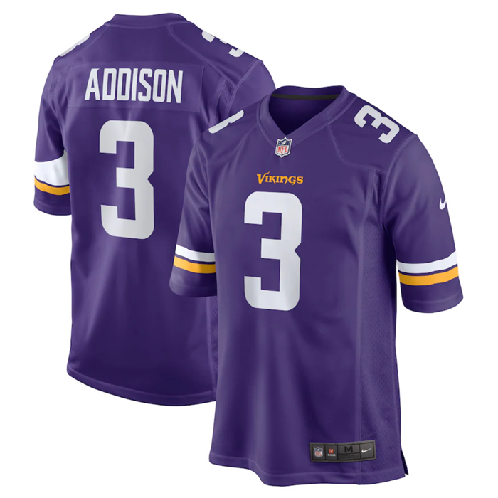 Youth Minnesota Vikings Minnesota Vikings #3 Jordan Addison Purple Stitched Game Jersey