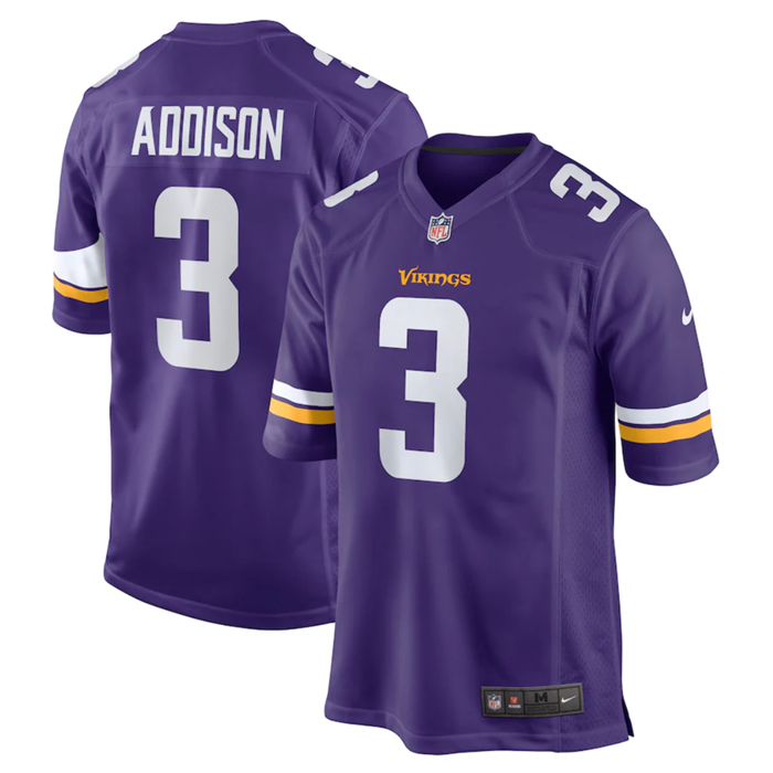 Youth Minnesota Vikings Minnesota Vikings #3 Jordan Addison Purple Stitched Game Jersey Youth Minnesota Vikings Minnesota Vikings #3 Jordan Addison Purple Stitched Game Jersey