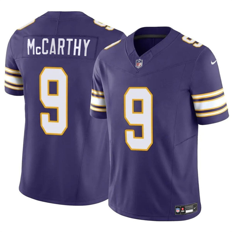 Youth Minnesota Vikings #9 J.J. McCarthy Purple 2024 Draft F.U.S.E. Throwback Vapor Untouchable Limited Stitched Jersey