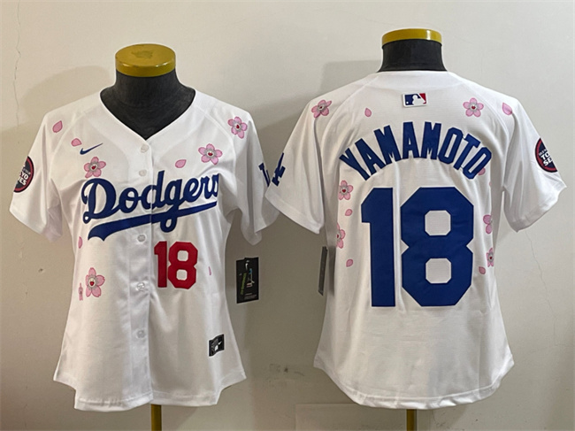 Women's Los Angeles Dodgers #18 Yoshinobu Yamamoto White 2025 Tokyo Series Limited Stitched Baseball Jersey(Run Small)