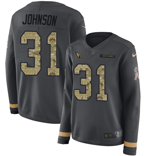Nike Cardinals #31 David Johnson Anthracite Salute to Service Women's Stitched NFL Limited Therma Long Sleeve Jersey