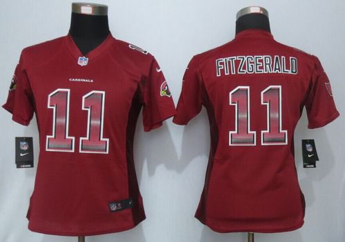 Nike Cardinals #11 Larry Fitzgerald Red Team Color Women's Stitched NFL Elite Strobe Jersey