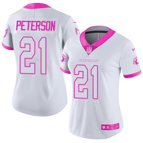 Nike Cardinals #21 Patrick Peterson White/Pink Women's Stitched NFL Limited Rush Fashion Jersey