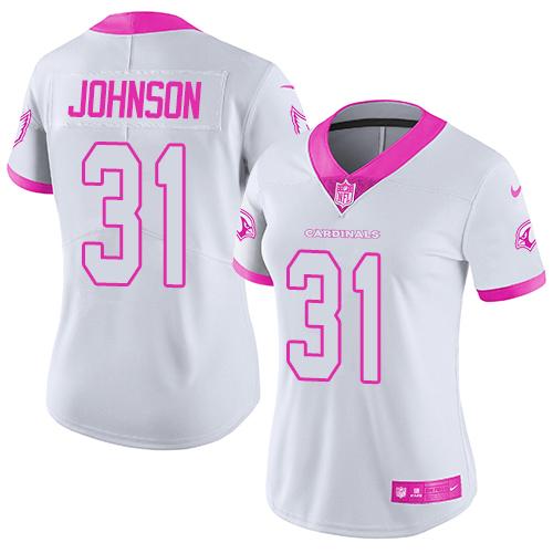 Nike Cardinals #31 David Johnson White/Pink Women's Stitched NFL Limited Rush Fashion Jersey