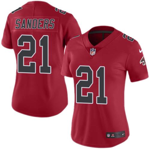 Nike Falcons #21 Deion Sanders Red Women's Stitched NFL Limited Rush Jersey
