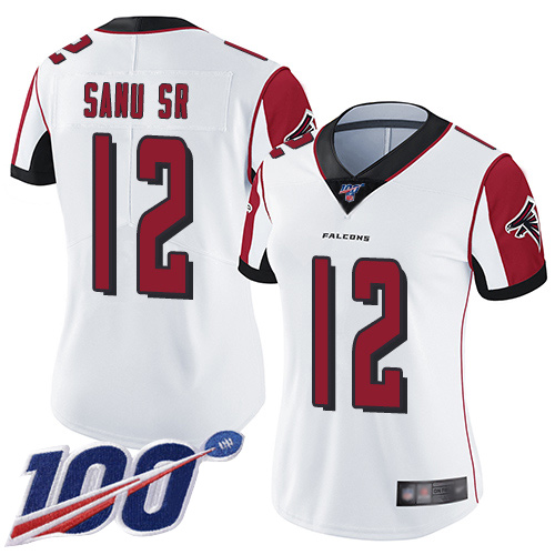 Nike Falcons #12 Mohamed Sanu Sr White Women's Stitched NFL 100th Season Vapor Limited Jersey