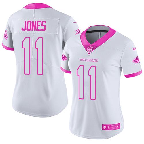 Nike Falcons #11 Julio Jones White/Pink Women's Stitched NFL Limited Rush Fashion Jersey