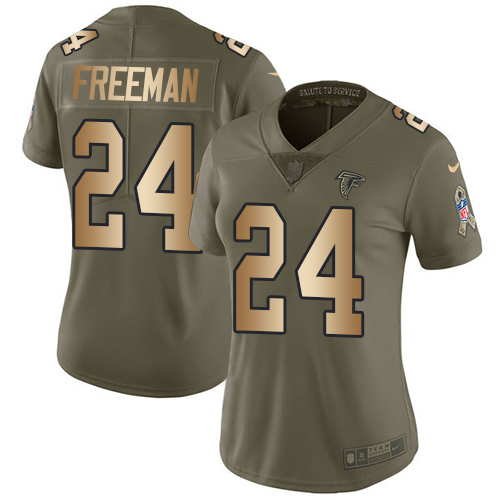 Nike Falcons #24 Devonta Freeman Olive/Gold Women's Stitched NFL Limited 2017 Salute to Service Jersey