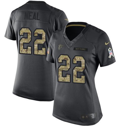 Nike Falcons #22 Keanu Neal Black Women's Stitched NFL Limited 2016 Salute to Service Jersey