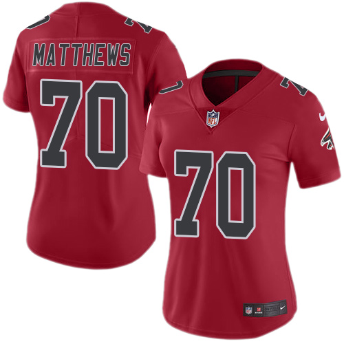 Nike Falcons #70 Jake Matthews Red Women's Stitched NFL Limited Rush Jersey