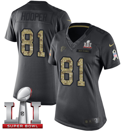 Nike Falcons #81 Austin Hooper Black Super Bowl LI 51 Women's Stitched NFL Limited 2016 Salute to Service Jersey