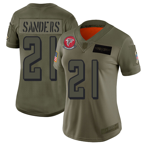 Nike Falcons #21 Deion Sanders Camo Women's Stitched NFL Limited 2019 Salute to Service Jersey