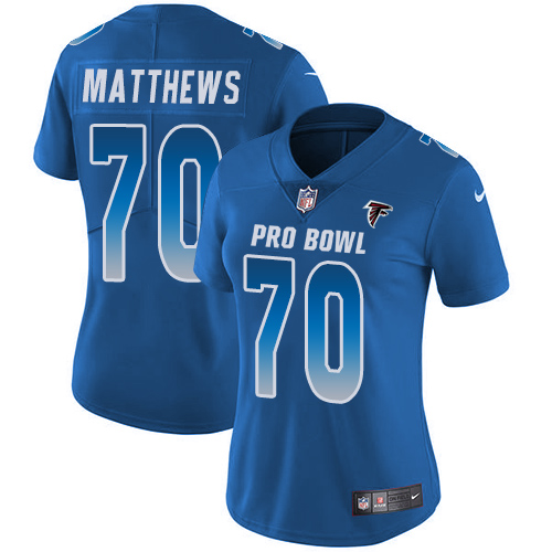 Nike Falcons #70 Jake Matthews Royal Women's Stitched NFL Limited NFC 2019 Pro Bowl Jersey