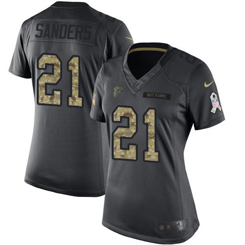 Nike Falcons #21 Deion Sanders Black Women's Stitched NFL Limited 2016 Salute to Service Jersey