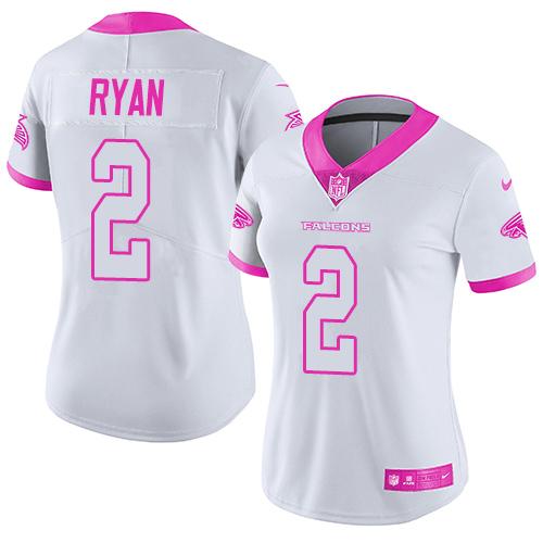 Nike Falcons #2 Matt Ryan White/Pink Women's Stitched NFL Limited Rush Fashion Jersey