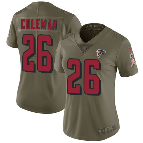 Nike Falcons #26 Tevin Coleman Olive Women's Stitched NFL Limited 2017 Salute to Service Jersey