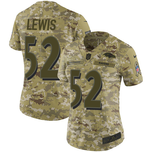 Nike Ravens #52 Ray Lewis Camo Women's Stitched NFL Limited 2018 Salute to Service Jersey